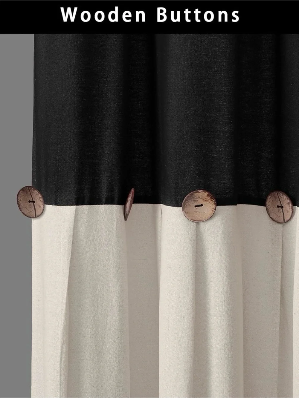 Black and Cream Two-Tone Shower Curtain with Decorative Buttons